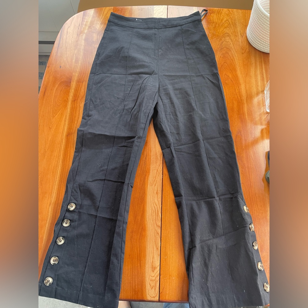 Black High Waisted Wide-Leg Pants with Button Accents